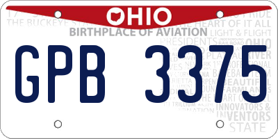 OH license plate GPB3375