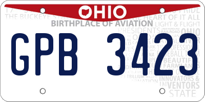OH license plate GPB3423