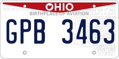 OH license plate GPB3463