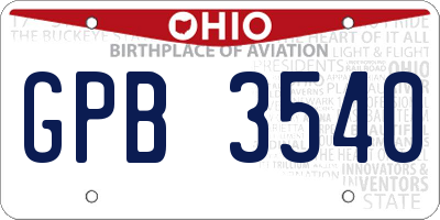 OH license plate GPB3540
