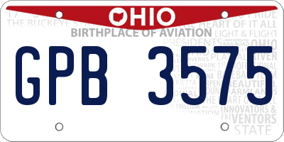 OH license plate GPB3575