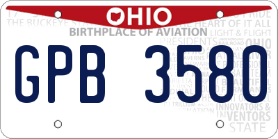 OH license plate GPB3580