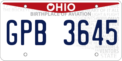 OH license plate GPB3645