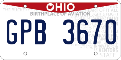 OH license plate GPB3670