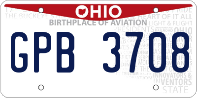 OH license plate GPB3708