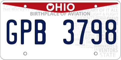 OH license plate GPB3798