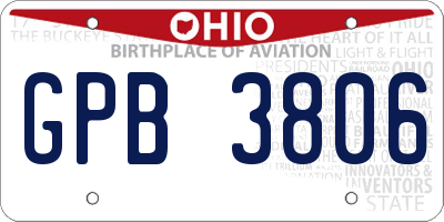 OH license plate GPB3806