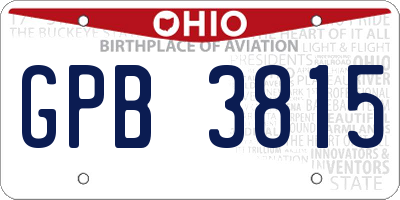 OH license plate GPB3815