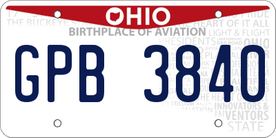 OH license plate GPB3840