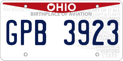 OH license plate GPB3923