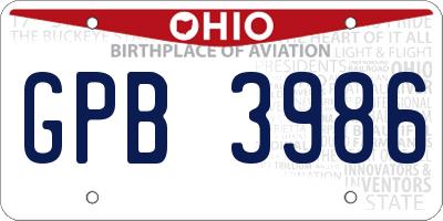 OH license plate GPB3986
