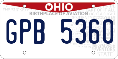 OH license plate GPB5360