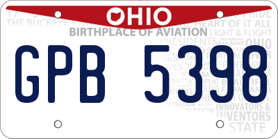 OH license plate GPB5398