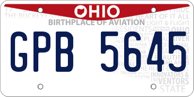 OH license plate GPB5645