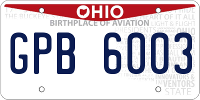 OH license plate GPB6003