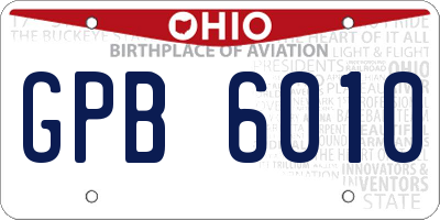 OH license plate GPB6010