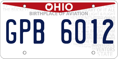 OH license plate GPB6012