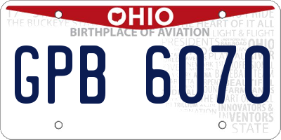 OH license plate GPB6070