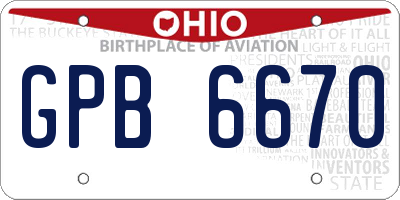 OH license plate GPB6670