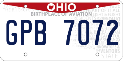 OH license plate GPB7072