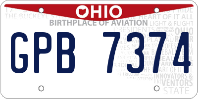 OH license plate GPB7374