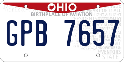 OH license plate GPB7657