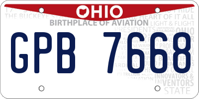 OH license plate GPB7668