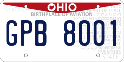 OH license plate GPB8001