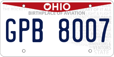OH license plate GPB8007