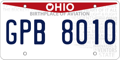 OH license plate GPB8010