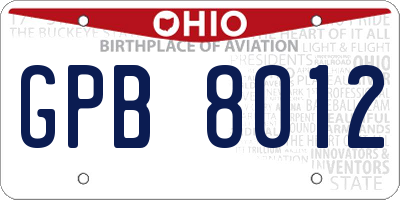 OH license plate GPB8012
