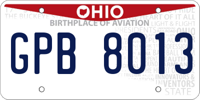 OH license plate GPB8013