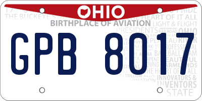 OH license plate GPB8017