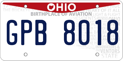 OH license plate GPB8018