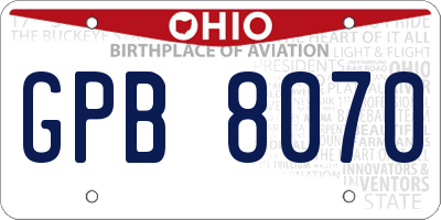 OH license plate GPB8070