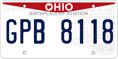 OH license plate GPB8118