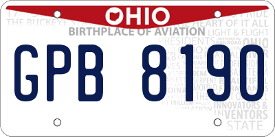 OH license plate GPB8190