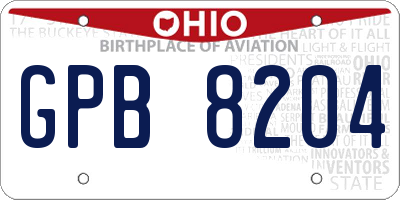 OH license plate GPB8204