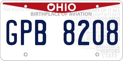 OH license plate GPB8208