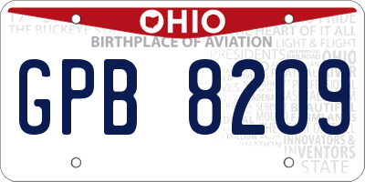 OH license plate GPB8209