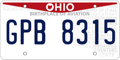 OH license plate GPB8315