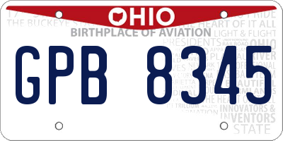 OH license plate GPB8345