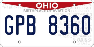 OH license plate GPB8360
