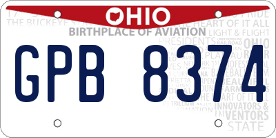 OH license plate GPB8374