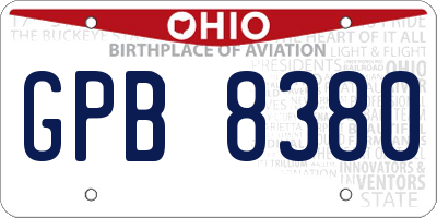 OH license plate GPB8380