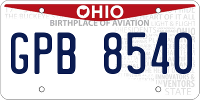 OH license plate GPB8540