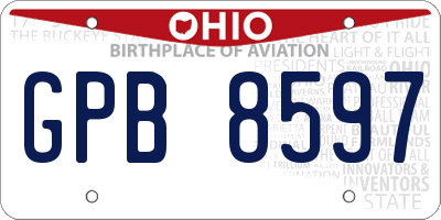 OH license plate GPB8597