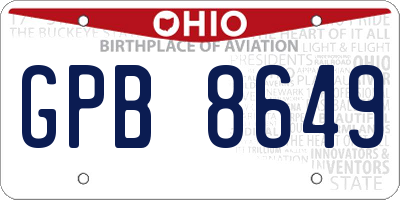 OH license plate GPB8649