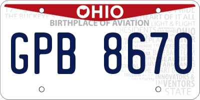 OH license plate GPB8670