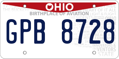 OH license plate GPB8728